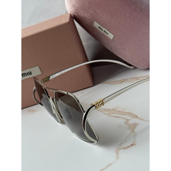 NEW Miu Miu MU A55S Silver Oversized Aviator Sunglasses $637 main image 4